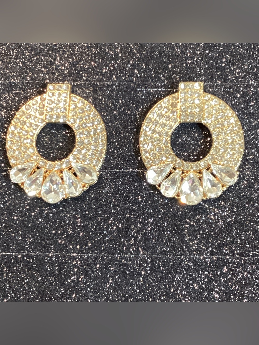 Gold Crystal Circle Drop Earrings